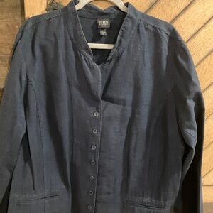 Eileen Fisher Jacket unlined 2x Midnight navy with black mix  strie texture